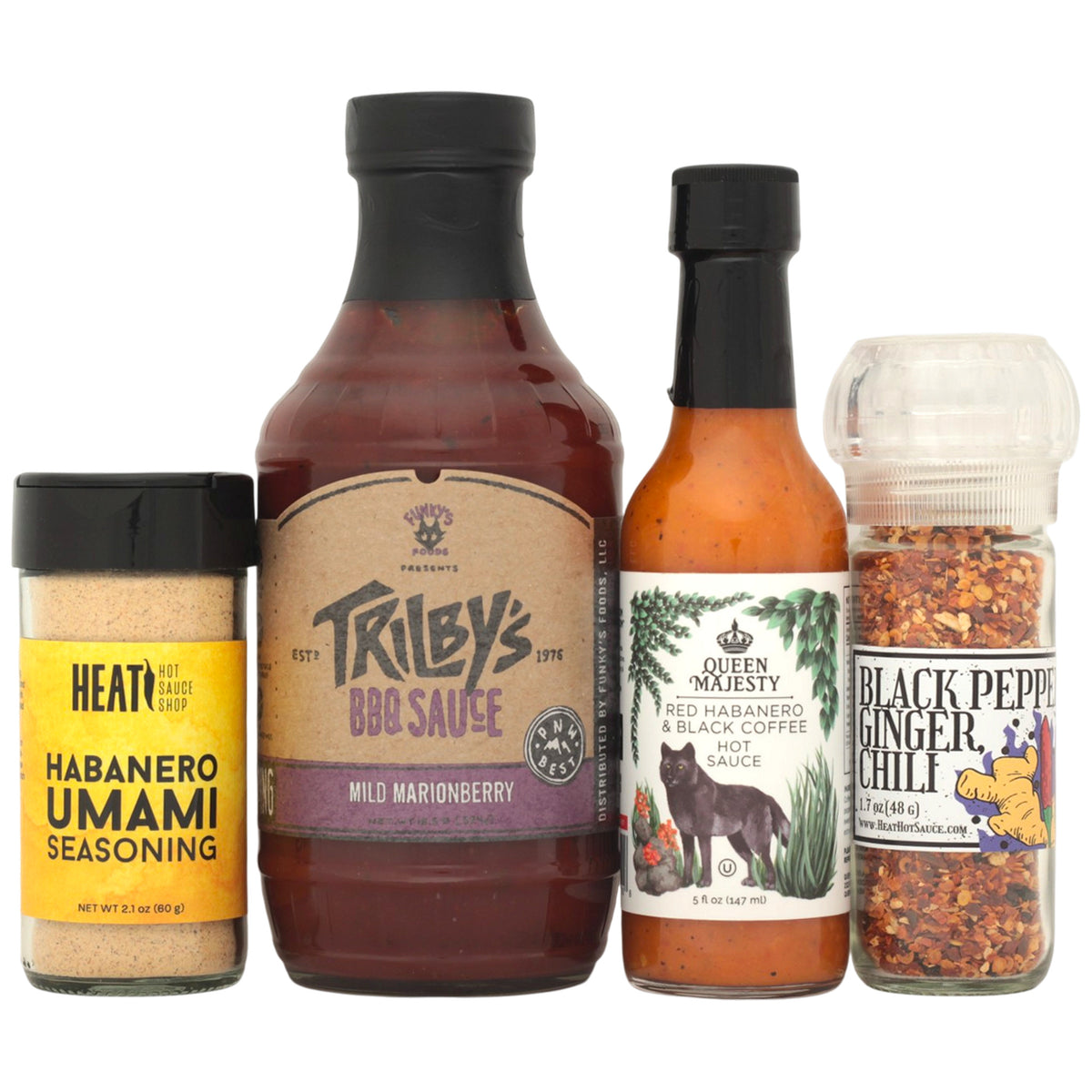 BBQ & Grilling Gift Set (BBQ Sauce, Hot Sauce, Seasoning & Pepper Grinder)
